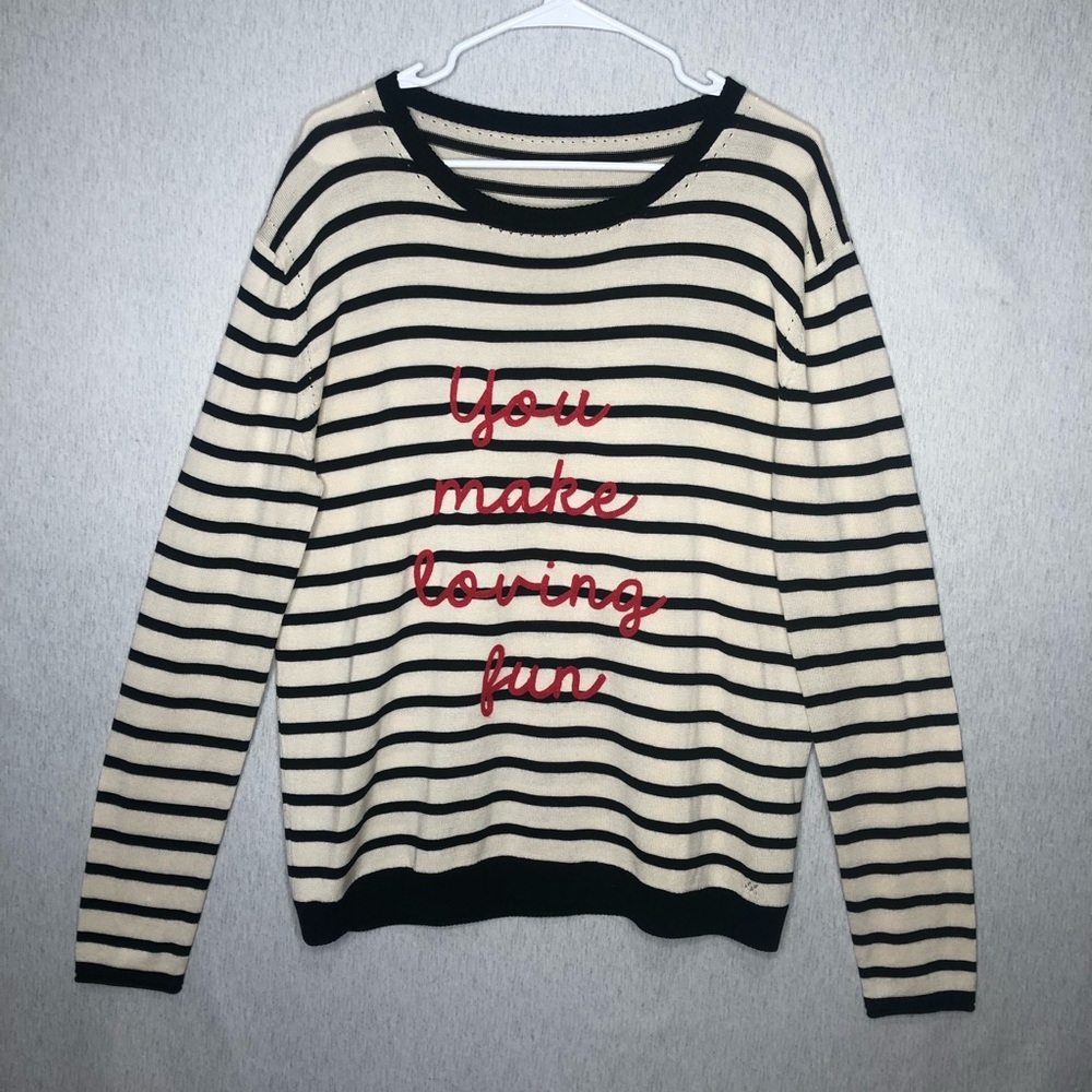 Banjo & Matilda Women’s Sweater L Silk Cashmere Striped Embroidered French Chic